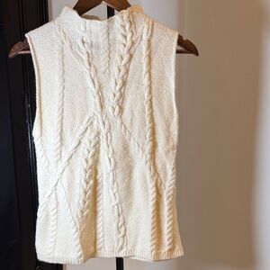 ZARA Ivory White Braided Cable Knit Sweater Vest - Mock Neck | Size M